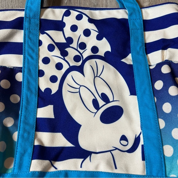 Disney Minnie‎ Mouse Blue and White Polka Dots Canvas Tote with Handles - Picture 2 of 6